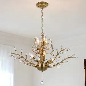 Elegant Crystal Chandelier in Leaf & Flower Designs Golden Bronze for Living Room Dining Room Home Decor Nature-Inspired Exquisite Pieces
