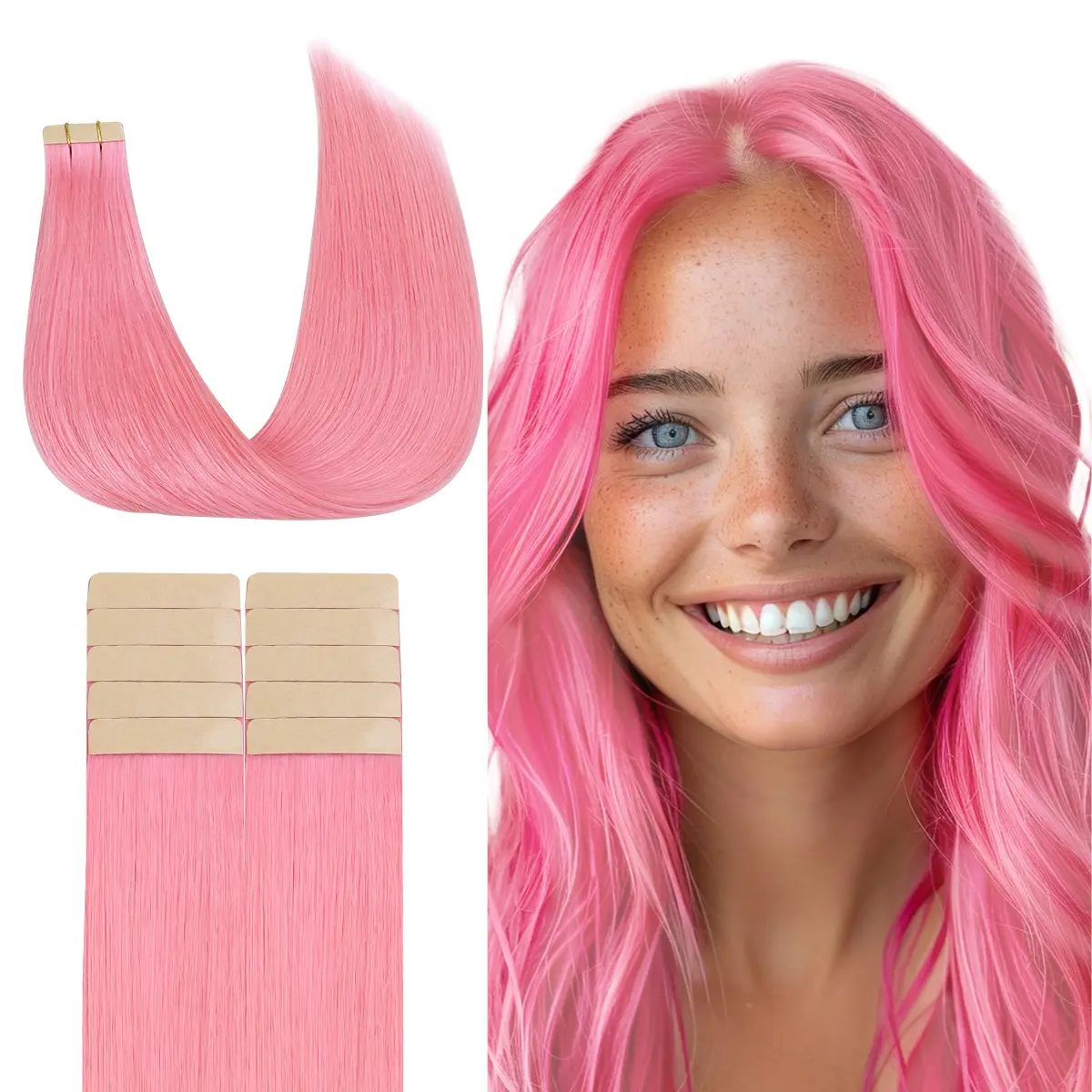 Tape in Hair Extensions 10 Pcs Strong Adhesive Remy Human Hair Extensions for Effortless Application