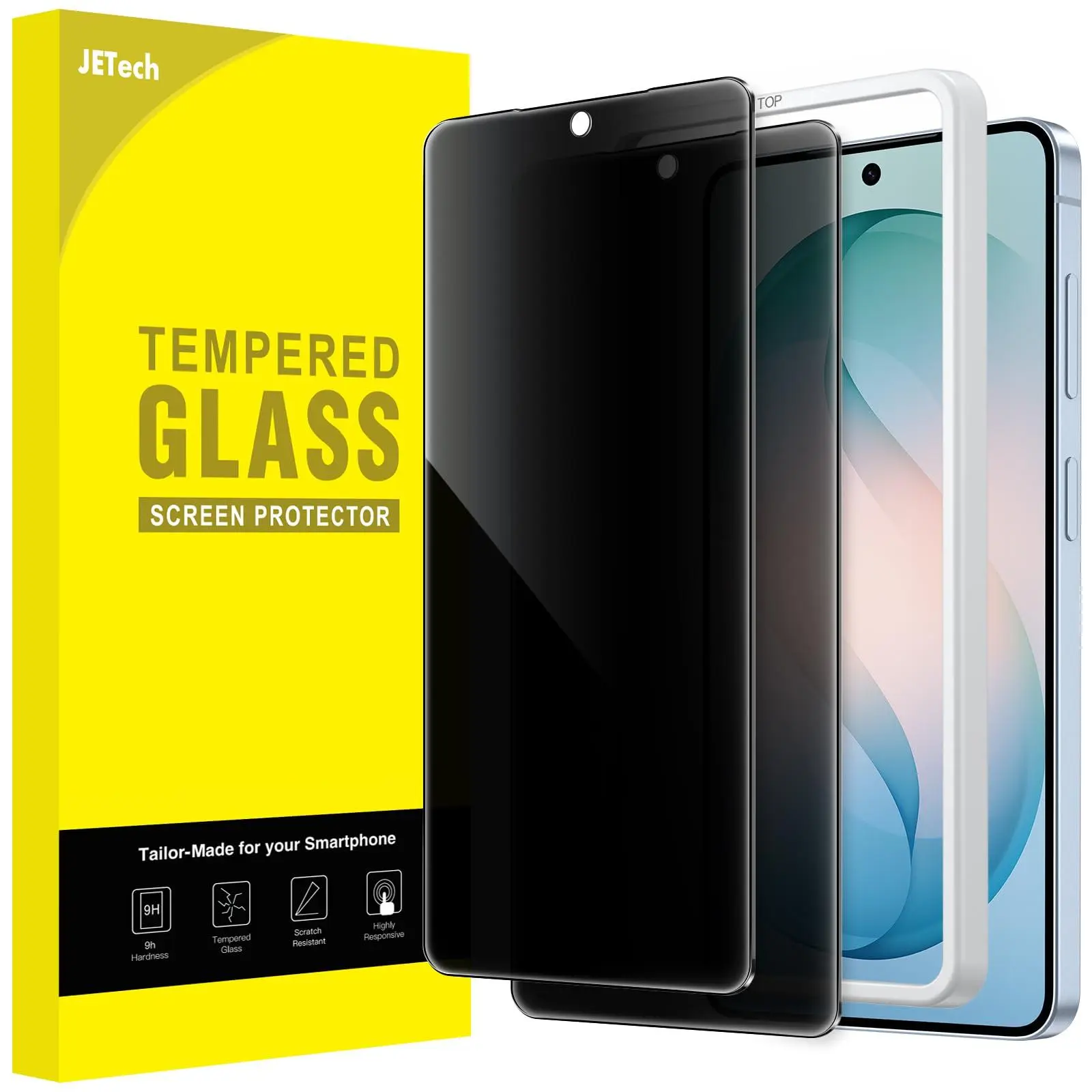 JETech Privacy Screen Protector for Samsung Galaxy S26 Series, Anti-Spy Tempered Glass Film with Easy Installation Tool, Fingerprint ID Compatible, 2-Pack