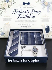 Men's Gift Set: Watch Navigation, Tie Shaping, Handkerchief Enhancer, Cufflinks, Perfect for Father's Day, Wedding, School Season