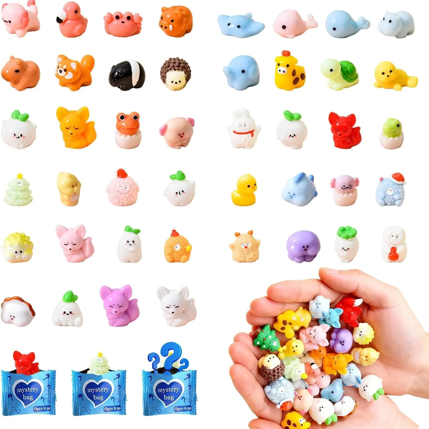 50 Pcs Mini Resin Animals Set,Hidden Tiny Bear Decorative Figurines for Fairy Garden Decor,Dollhouse Accessories,Miniature Landscape Decoration