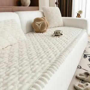 NILUOH Couch Cover for Dogs Washable, Fuzzy Pet Sofa Slipcover for 2-3 Cushion Sofa Pet Friendly, Thick Non-Slip Couch Cushion Covers Protector (Beige, 27.6" x 59")