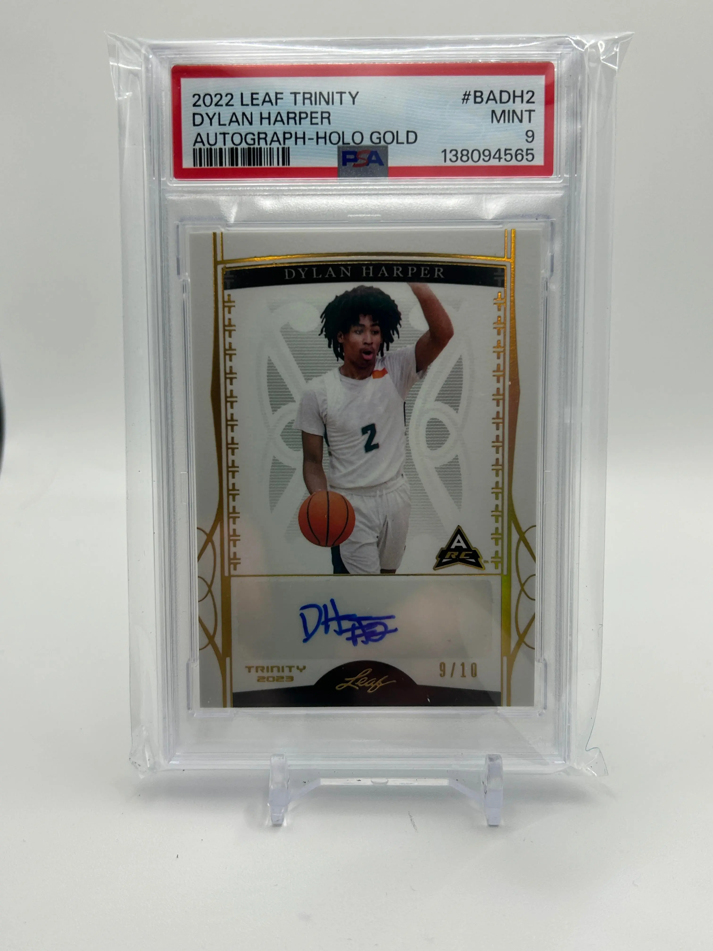 2022-23 Leaf Trinity Dylan Harper Holo Gold Rookie Auto /10 PSA 9 MINT