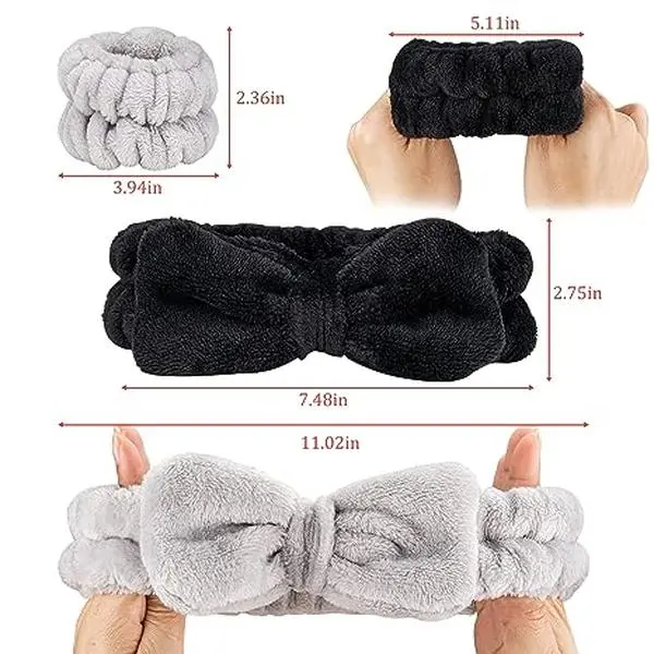 Celosia 6PCS Makeup Headband and WristBand Set, Skincare Spa Headband for Washing Face,Towels Wrist band for Women Girls Prevent Liquid Spilling from Arms (Black+Grey)