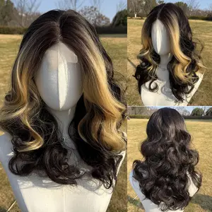 SMILCO/20Inch Highlight Brown With Blonde Hybrid LaceFront Medium Curly Synthetic Wig/SM1687