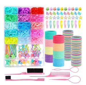 Hair Ties, 24 Colors Hair Accessories for Girls, Rubber Bands for Hair, Elastic Hair Ties and Hair Clips, 1695pcs Girls Hair Ties