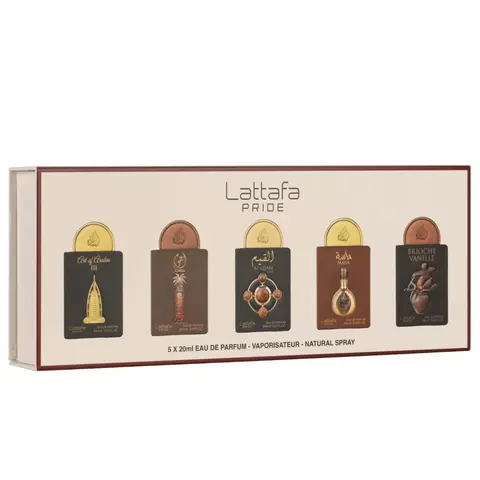 Lattafa Pride Eau de Parfum Gift Set Collection No.4 (5 x 20ml) - Unisex Luxury Fragrance with Ajwaa, Brioche Vanille, Al Qiam Gold Scents, Exquisite Craftsmanship, Captivating Scents for Versatile Moments