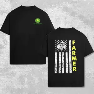 Farmer John Deere Tractor American Flag Graphic T-Shirt, Vintage Distressed Farming Tee, Country Lifestyle Shirt, Blue Collar Pride Workwear, Agriculture Lover Gift,Heavyweight Cotton Oversized Streetwear Tee,USA Farm Graphic For Men And Women,Sizes S–5XL