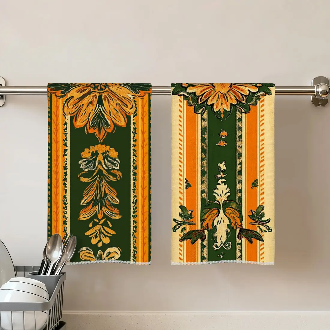 2pcs Geometric Floral Pattern Microfiber Kitchen Towels, 40x60cm, Single Sided Print, Dishwashing, Hand Drying, Party Decor, Gift Idea