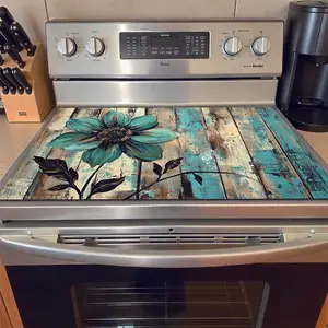 1pc Stove Top Protector Pad 2D Country Retro Blue Floral Design - Heat-Resistant Non-Slip Scratch-Proof Surface, Dryer, Glass Top Protection, Kitchen Appliance Cover, Vintage Aesthetic, Sturdy Construction, Kitchen Accessory