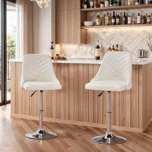 VECELO Set of 2  Swivel Vanity Chair, Height Adjustable Makeup Chair, Faux Leather Vanity Stool, Accent Chair With Chrome Frame For Makeup Room, Living Room