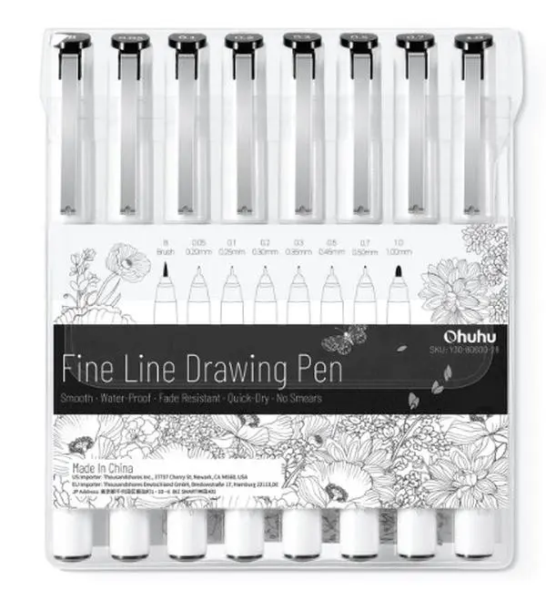 Ohuhu Fineliner Drawing Pen, 8 Pack