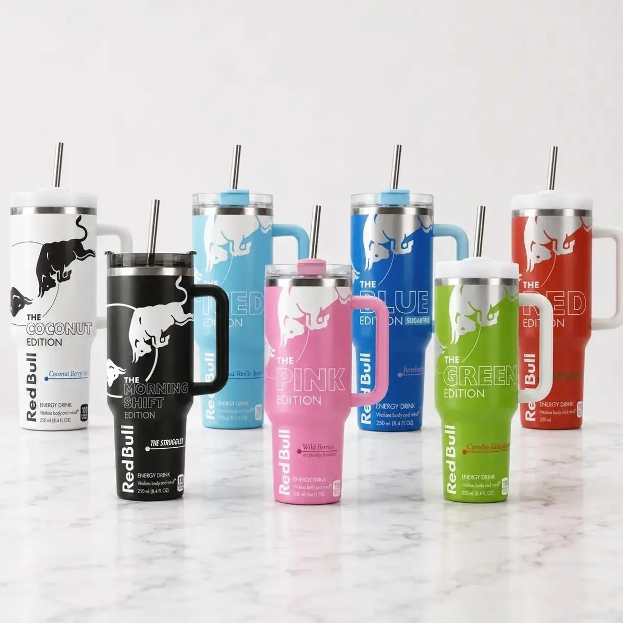 [No Straw] RedBull Full Edition 40oz Stainless Steel Tumbler With Handle, Double Wall Vacuum Insulated Travel Mug