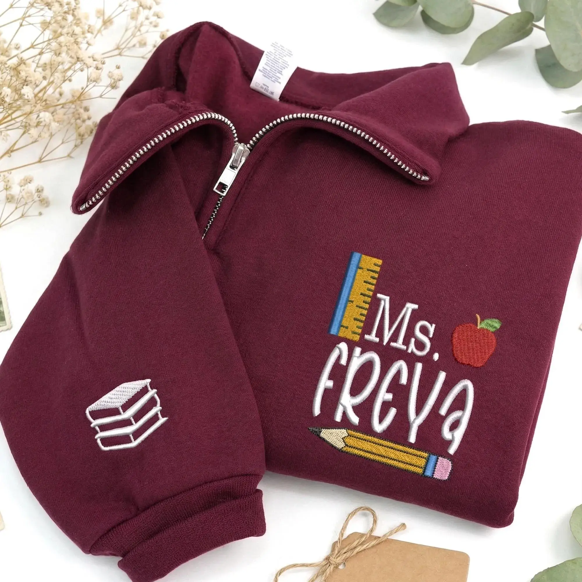 [MAKE IN US]C Embroidered Roman Numeral Quarter Zip Sweatshirt, Anniversary Gift Etsy Vietnamustom Embroidered Teacher Quarter Zip Sweatshirt With Name, Elementary Teacher Sweaters, Back To School, Gifts For Teachers Graduating