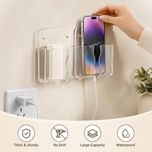 1 Piece Wall Mounted Phone Storage Rack, Transparent PC No-Drill Design for Bedroom Bathroom Home Wall Space Organization