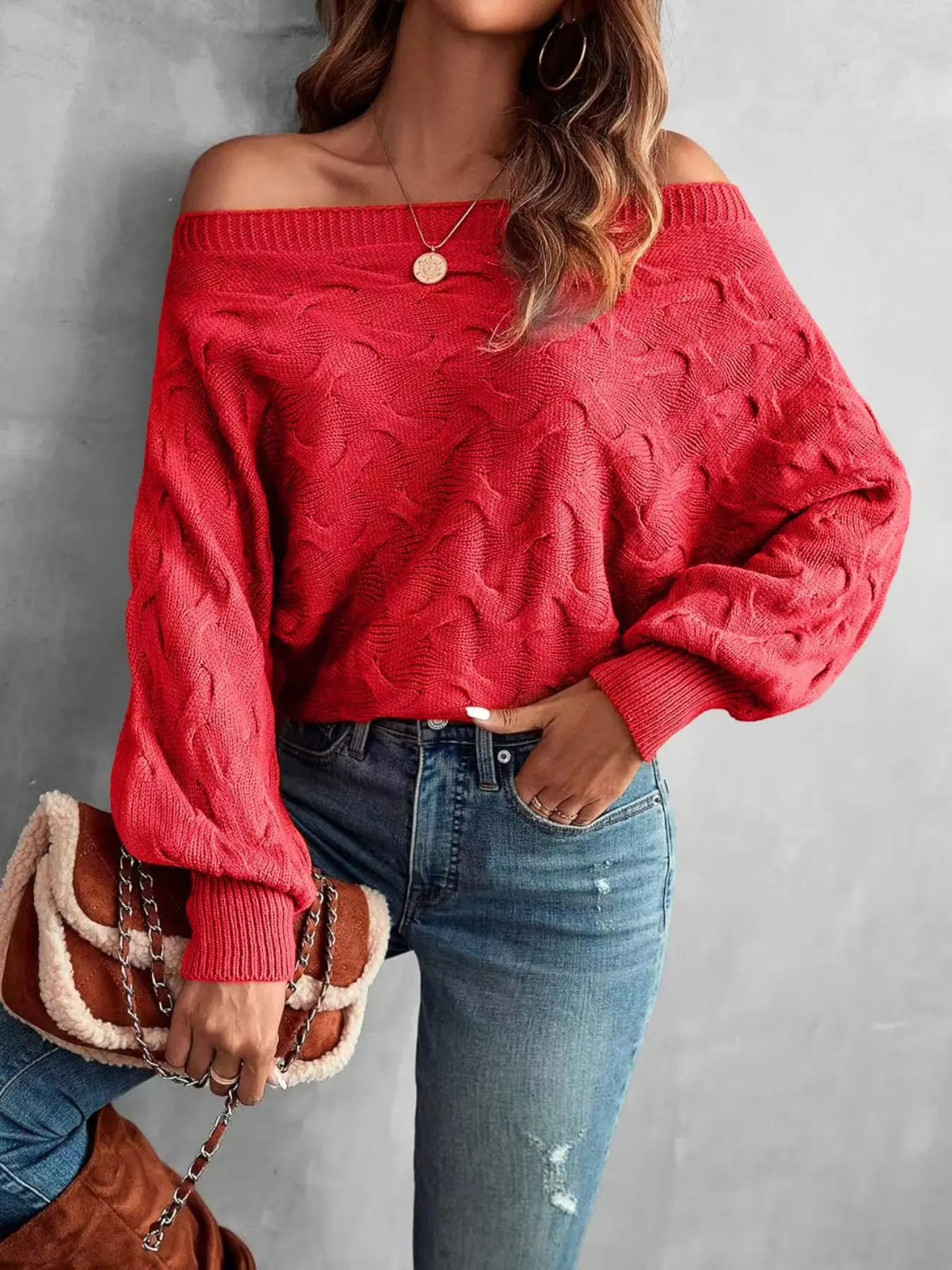 Women's Elegant Batwing Sleeve Knit Sweater Knitwear, Fall & Winter Party Casual Chic Pullover, Ladies Fashion Top for Parties and Dates