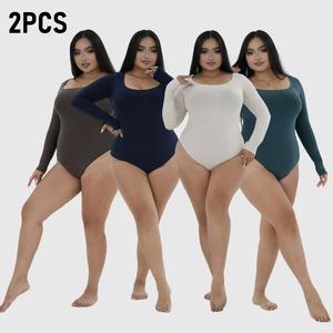 Two Pack Women's Comfortable Breathable Long Sleeve Square Neck Bodysuit Jumpsuit Shapewear Undershirt for Chic Casual and Lounge Wear with a Flattering Fit Womenswear Tops