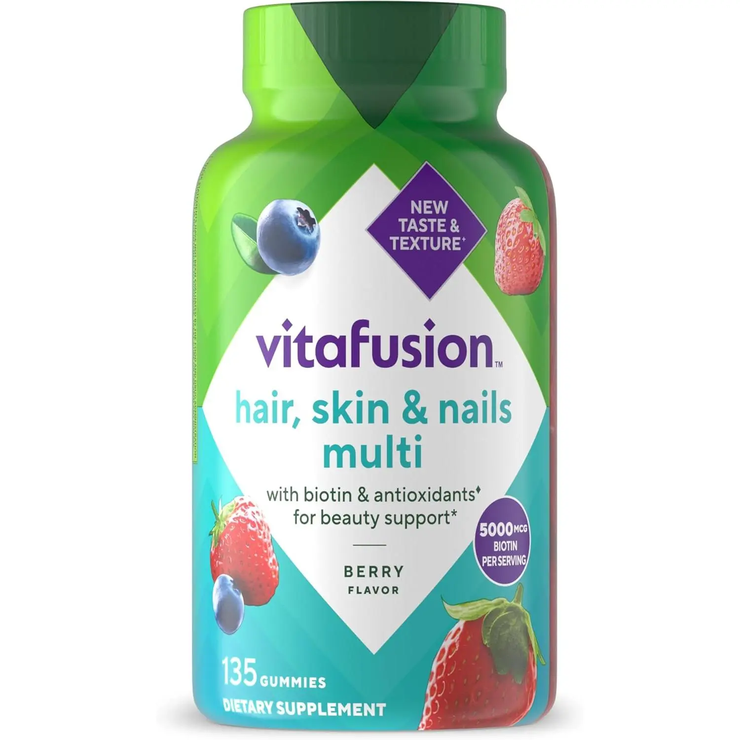Vitafusion Hair Skin and Nails Vitamins | Biotin 5000mcg | 135 Gummies | for Women and Men | Berry Flavor | Gluten-Free Adult Gummy Multivitamin Supplement Healthcare