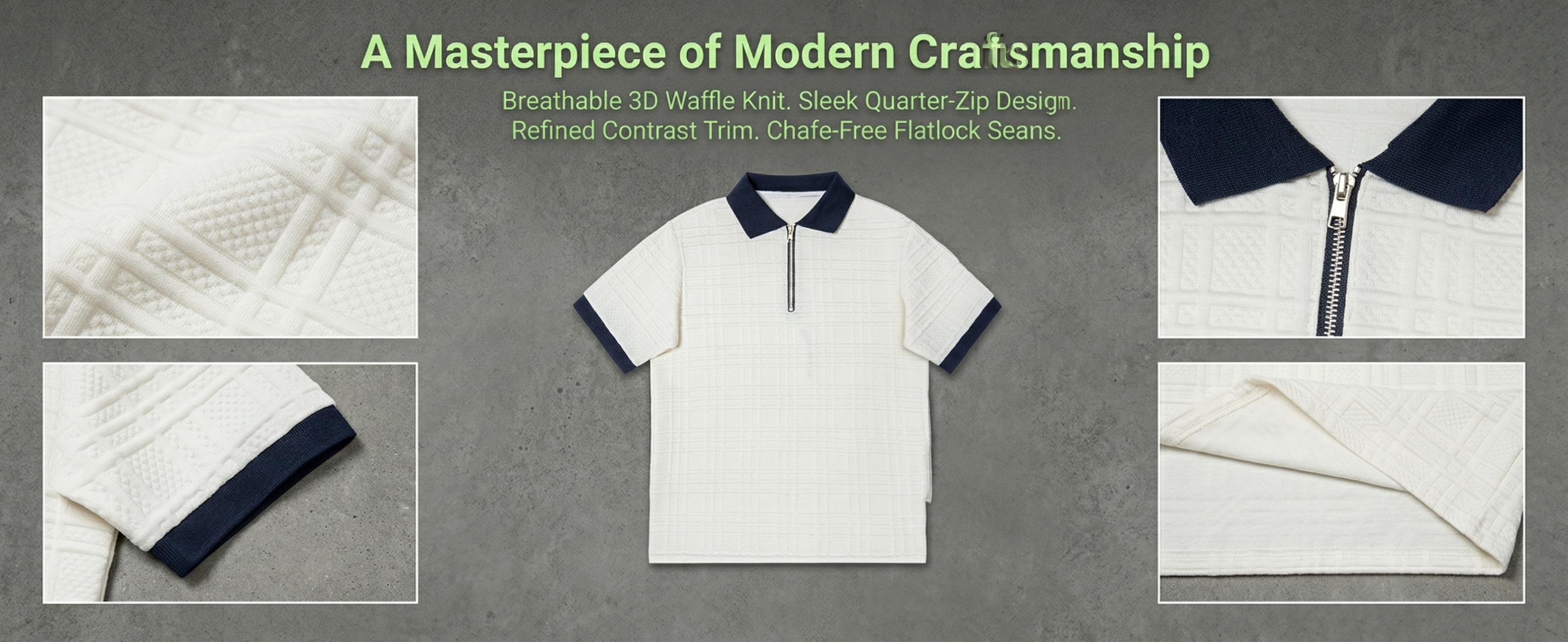 Mens Textured Half Zip Polo Shirt, Breathable Short Sleeve Golf Casual Tee for Men