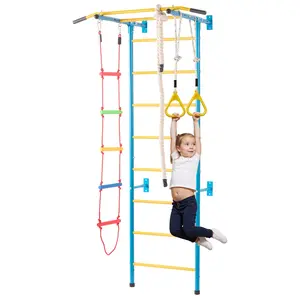 Summervibes VEVOR Indoor Jungle Gym for Toddlers, 5-in-1 Climbing Playset with Carbon Steel Swedish Ladder, Wall Ladder, Pull-Up Bar, Rope Ladder, and Gymnastic Rings, Supports 220 lbs, Multicolor