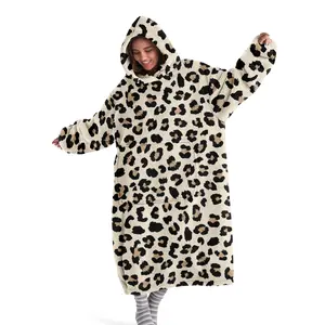 hoodie blanket, Wearable Blanket, Cozy Hooded Blanket Sweatshirt, Wearable Leopard Print, Super Soft Comfort, Large Front Pocket, Warm Head and Hands, Perfect Gift，Christmas Gift,Valentine's Day gift, Leopard Pattern Blanket
