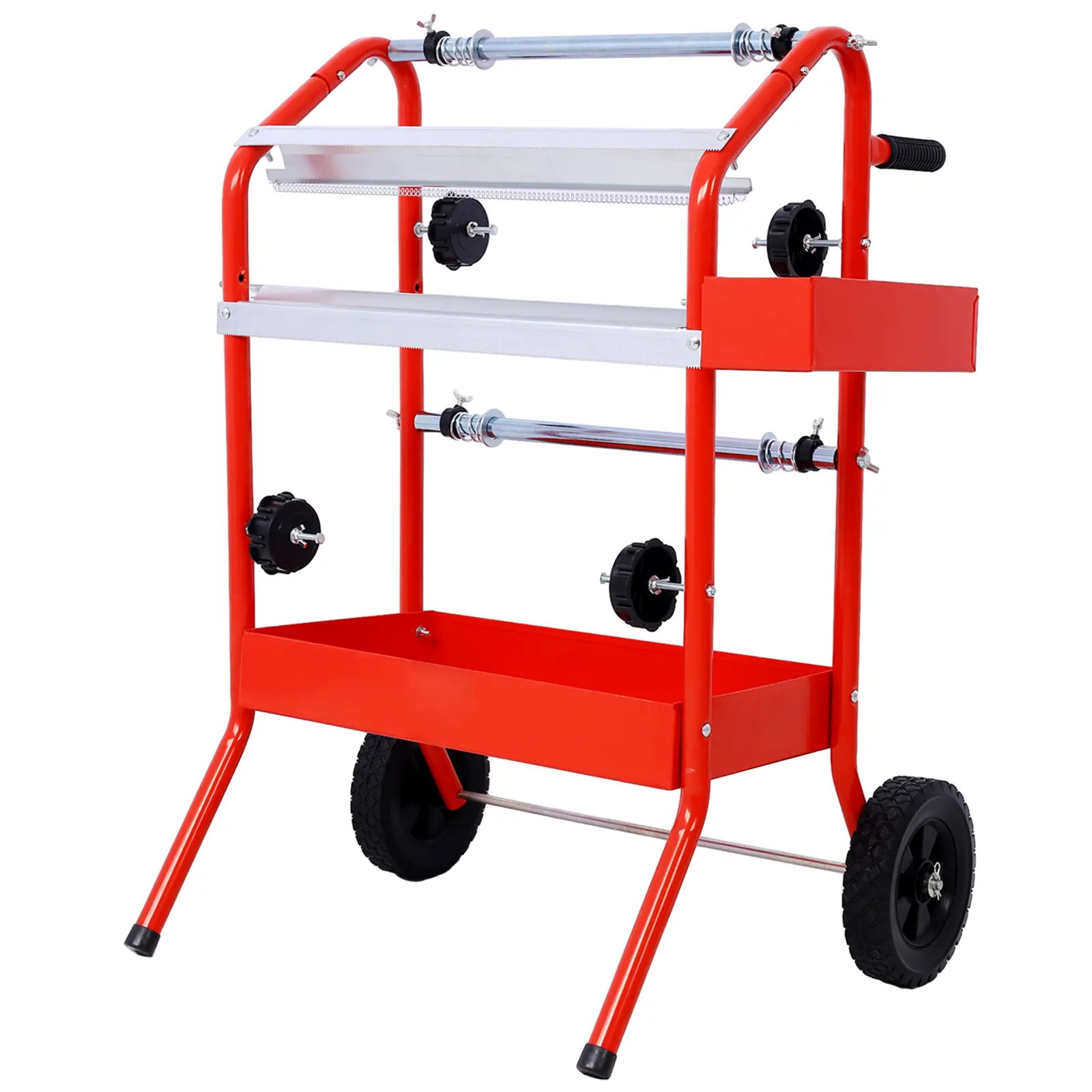 18" Adjustable Multifunctional Mobile Masking Paper Machine, 2-Roll Slots, Metal Frame, Smooth Hardware, Storage Trays, Organizer Racks, Precise Clean Cutting, Convenient and Organized, Red (Fits 18" Rolls)