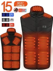Men's 15-Zone Smart Heated Vest with USB Rechargeable Battery - Heating Function (Battery Not Included) - Adjustable Temperature Control, Sleeveless Winter Jacket, Suitable for Outdoor Activities, Machine Washable Electric Vest with Pockets and Stand Coll