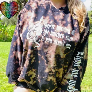 Burning the Witches Acid Wash Bleached BLACK Sweater- Unisex- Sweatshirt or Hoodie