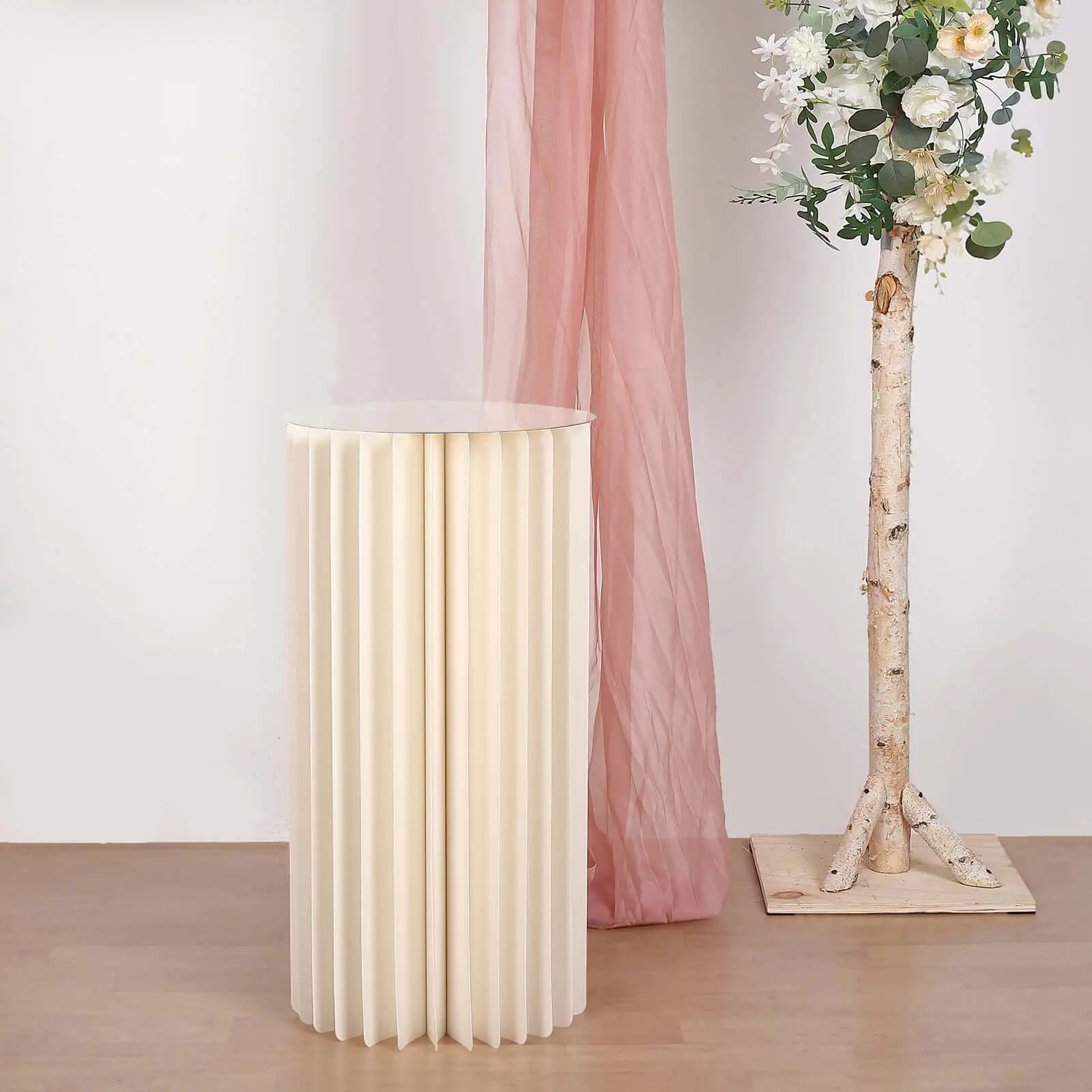 32" Ivory Cylinder Pillar Pedestal Stand - Display Column Stand with Top Plate for Festive Decorations, Home Supplies, Decoration