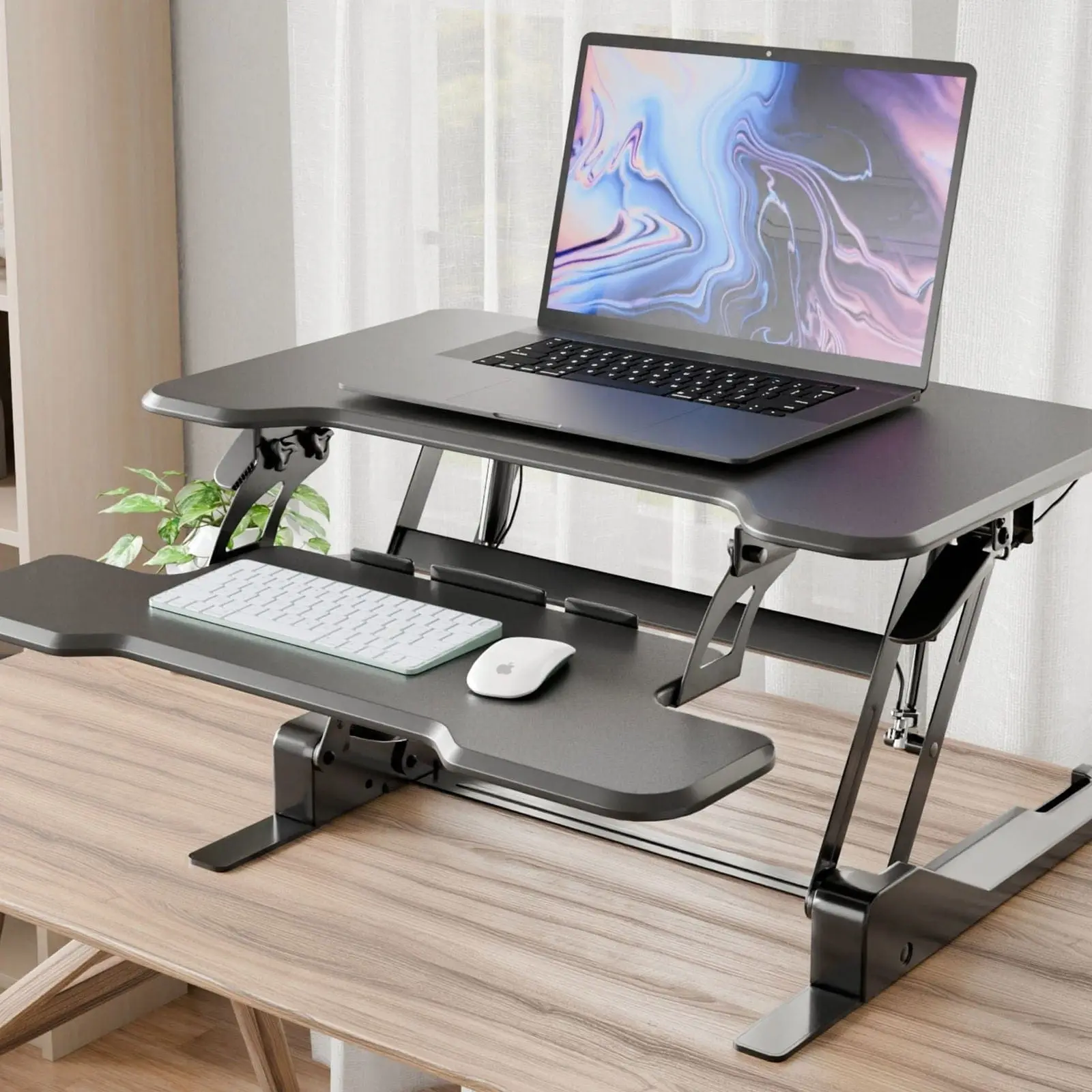 Mount-It! Compact Standing Desk Converter with 30" Desktop - Sit Stand Desk Converter for Home Office with Keyboard Tray Computer Keyboard, Desk Extender, Ergonomic Home Office