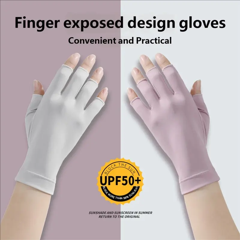 Unisex Fingerless Sports Gloves, Sun Protection, Upf50+, Universal Fit, Plain Pattern, UV-Protective, No Ca Prop 65 Requirement