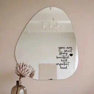 Heartfelt Decor Inspirational Vinyl Mirror Sticker, Interior Stickers - "You are smart, strong, beautiful, kind, important, and loved" - Durable oval decal for home decor, car, or wall art | script design | Oval sticker, wall decal home decor