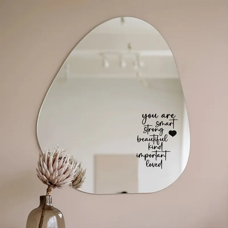 Heartfelt Decor Inspirational Vinyl Mirror Sticker, Interior Stickers, Sticker Decorations, "You are smart, strong, beautiful, kind, important, and loved", Durable oval decal for home decor, car, or wall art, script design