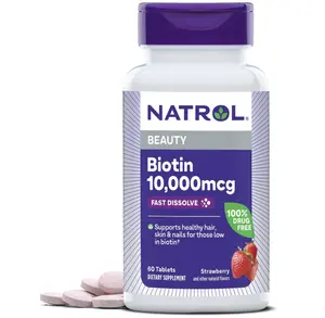 Natrol Biotin 10000mcg, 4x Faster Dissolve Supplement for Healthy Hair, Skin and Nails for Those Low in Biotin, Plus Energy Metabolism Support, 60 Tablets, Up to a 60 Day Supply