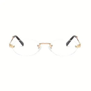 1pc Frameless Oval Fashion Glasses with Metal Letter Accents,  Vintage Style, Versatile and Elegant Women's Fashion Eyewear, Suitable for Daily Wear, Street Photography, and Back-to-School Accessories