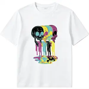 "CMYK Overload" Melting Skull T-Shirt | Retro Pop Art Graphic Tee | Artistic Streetwear Skull Top | Vibrant Psychedelic Design | Premium 180g Heavy Cotton