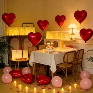 2073Pcs Happy Birthday Decorations with Light Up Letters Tea Lights Candles Rose Petals Latex Balloons Heart Aluminum Balloons Luminary Bags Party Banner Sign Birthday Surprise Gifts for Women Men