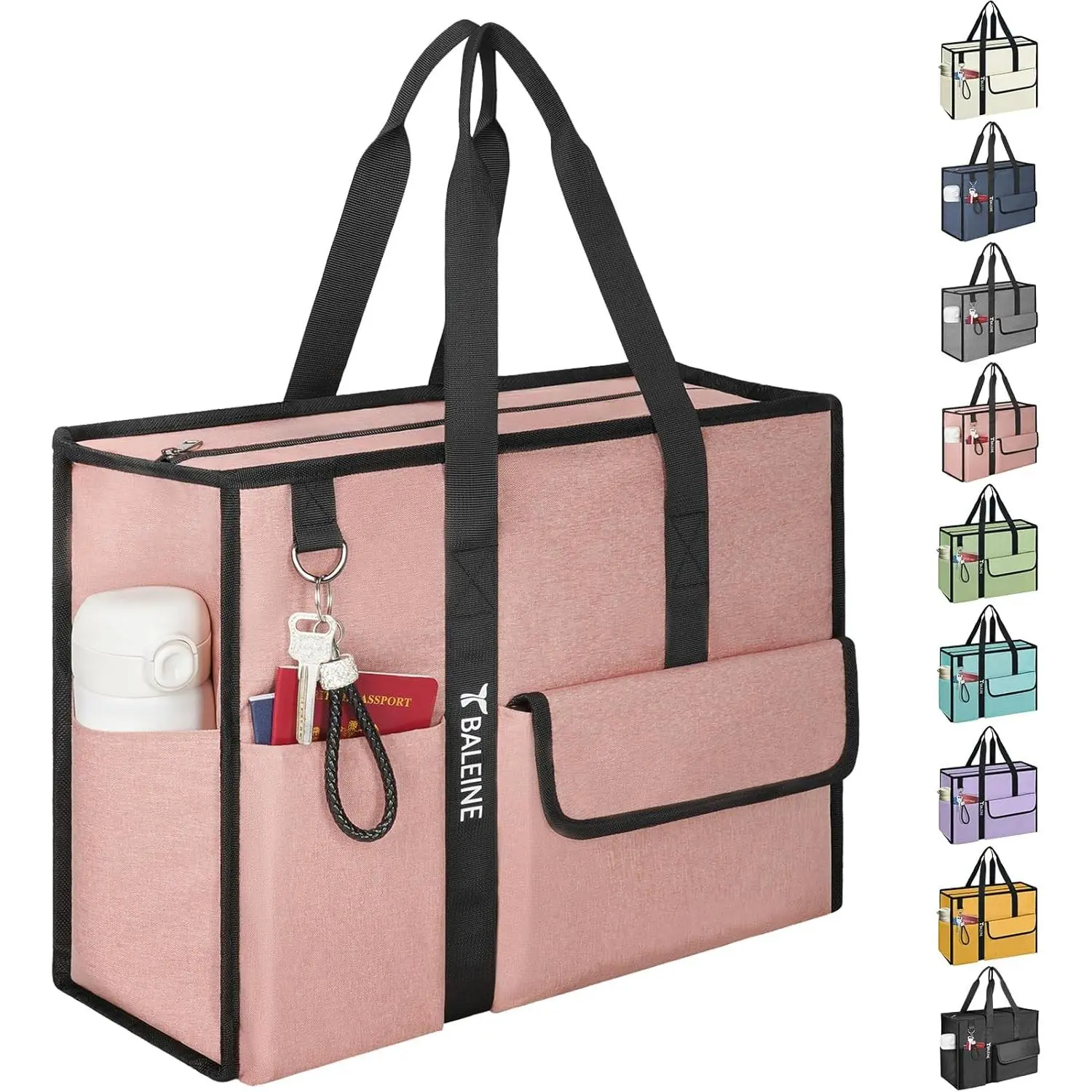 Extra Large Heavy Duty Tote Bag with Reinforced Bottom & Multiple Pockets - Foldable Water-Resistant Nurse Work Bag, Travel Carry-On, Gym & Shopping Organizer