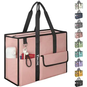 Extra Large Heavy Duty Tote Bag with Reinforced Bottom & Multiple Pockets - Foldable Water-Resistant Nurse Work Bag, Travel Carry-On, Gym & Shopping Organizer