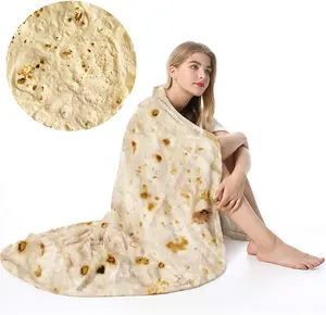 Lightweight Tortilla Blanket, Round Burrito Blanket, Funny Realistic Food Round Blanket.