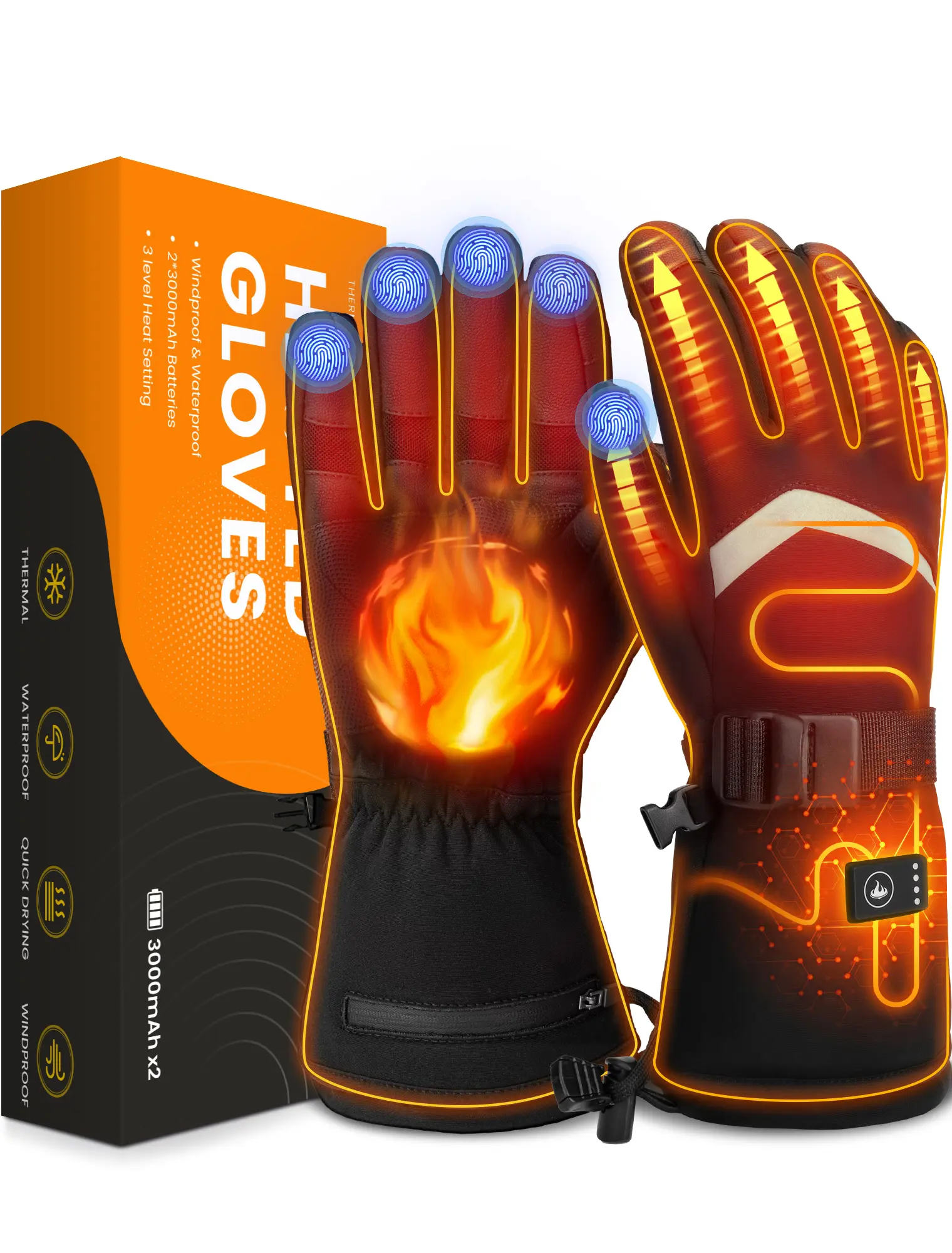 AMZYXH Heated Gloves for Men Women, Rechargeable Heated Gloves with Touchscreen, Winter Gloves for Skiing, Hiking, Camping, Hunting, Fishing, Cycling