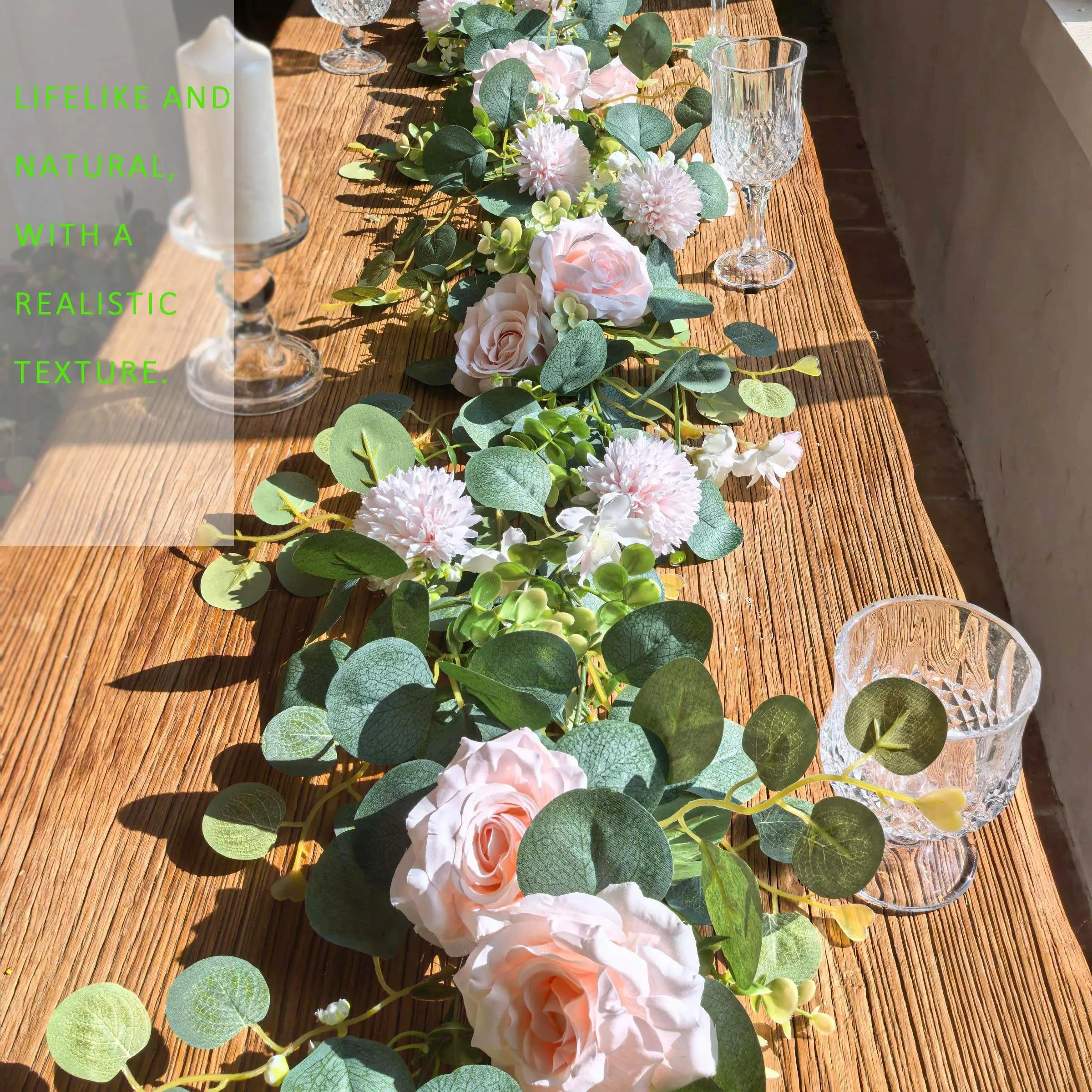 Romantic Rose & Greenery Garland, 1 Count Artificial Flower Garland, Decorative Flower Garland for Home Party Wedding, Room Decor, Wedding Decor, Fruit, Artificial Flowers for Outside, Artificial Flower Arrangements