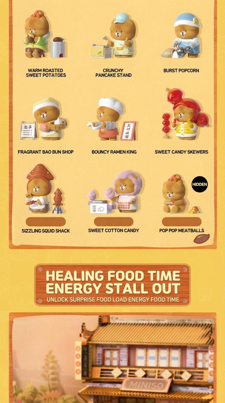 MINISO Mochi “Pop Pop” scented snack stall series blind box—figurine ornament, gift, trendy collectible, new cute figure; ideal for gifting and personal collection.