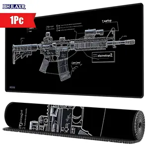 Modern Schematic AR - 15 Assault Rifle Blueprint Desk Mat, Gaming Mouse Pad, with Stitched Edges, Non - Slip Rubber Base, Perfect Gift for Gun Enthusiasts, for Office/Computer/Desk, 15.7x35.4inch