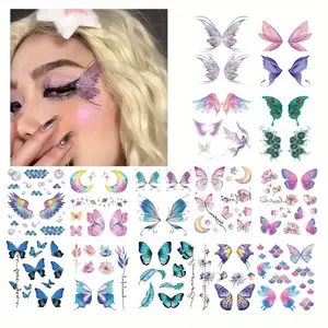 14 Waterproof Temporary Glitter Butterfly Tattoo Stickers, Suitable for Women & Girls, Face Body Festival Party Makeup, Flash Effect, Waterproof Temporary Tattoos