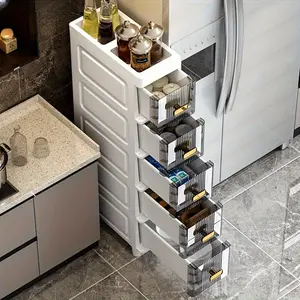 Drawer-style bathroom crevice storage cabinet, plastic storage cabinet for cosmetics, bathroom gap storage rack with 3, 4, 5 or 6 tiers