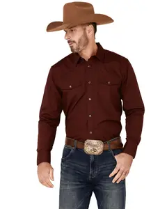 Gibson Trading Co Men's Men'S Basic Solid Long Sleeve Pearl Snap Western - Gmba21w100-T Burg