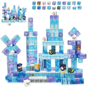 Ice and Snow World Magnetic Block Set, Ice and Snow Magic Castle Theme, Princess, Knight, Snowman Magnetic Blocks, Magnetic Block Stacking Toy, Suitable for Children Aged 3 and Above Puzzle Toys, Magnetic Building Blocks
