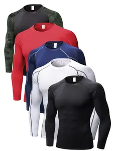 Men's Solid Compression Shirt, Long Sleeve Compression Tee, Tummy Control Shaper, Men's Shapewear Top for Daily Wear, Athletic Shirt, Activewear T Shirt, Gym Clothes Workout