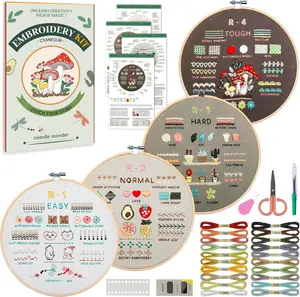 Embroidery Kit for Beginners, 4 Stages to Learn 38 Stitches, with Step-By-Step Instructions and Clear Videos, Includes Multiple Accessories, Gift for Craft Lovers.(4 Stage) CYANFOUR